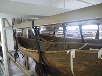 A detail of the canoe's gunwale branch and side 
