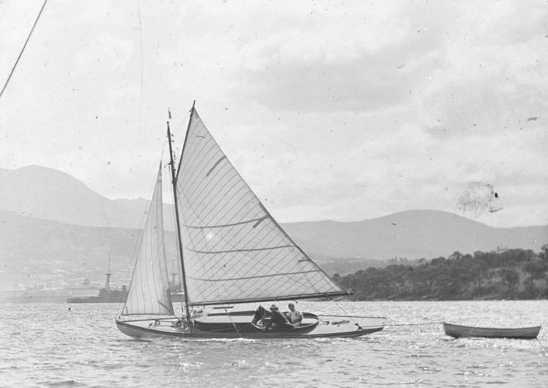 SAO at the Hobart Regatta. The war ship in the background has been identified as HMAS AUSTRALIA…