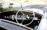 Close up view of the steering wheel on SKI-BYE.