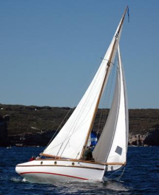 RANGER sailing up Sydney Harbour near the heads and showing the very efficient sail plan.