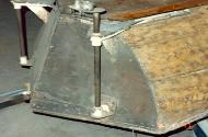 A close up view of the bevelled transom shape used on NAUTILIUS II, a common feature of the per…
