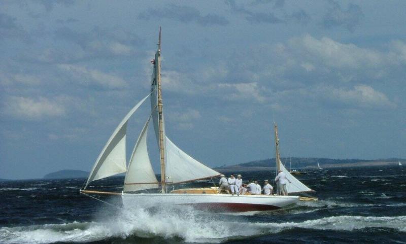 GYPSY reaching in over 30 knots of wind on the Derwent River in Hobart Tasmania, in 2006.
