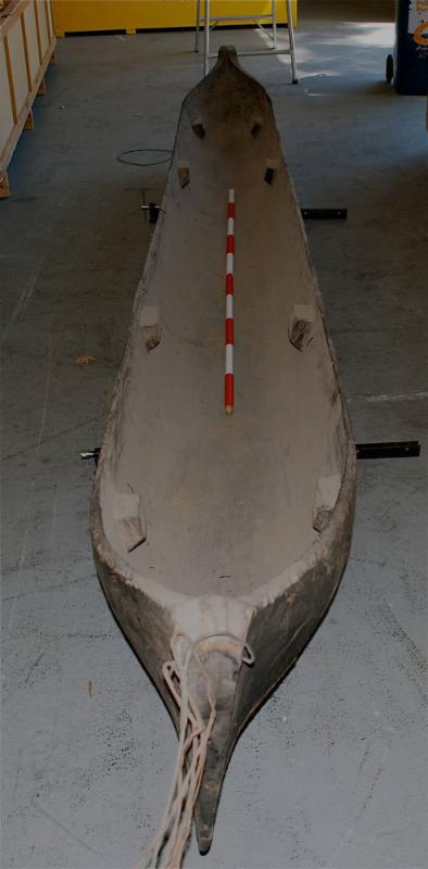 View down the length of the dugout canoe
