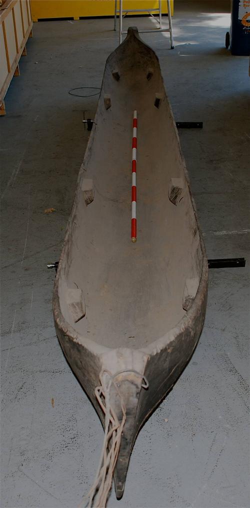 View down the length of the dugout canoe